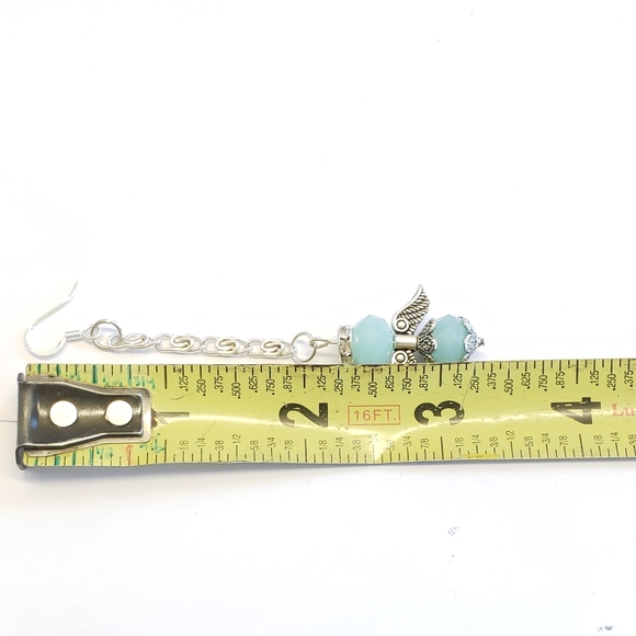 Handmade Frosted Blue Crystal Angel & Silver Chain Dangle Earrings - Picture 10 of 10